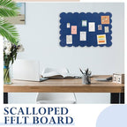 Mooliwe Scalloped Felt Bulletin Board 24 x 18 Inches Foldable Dark Blue Pin Cork Board Alternative for Wall, 2' x 1.5' Trifold Picture Vision Self Adhesive Bulletin Decorative