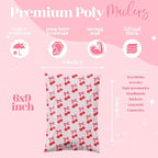 Pretty Package Store 6x9 Designer Poly Mailer 100 Pack Heavy Duty Waterproof Self Seal Shipping Bags for Small Business Large Mailing Envelopes Bulk Tear Resistant Packaging Pink Stripe Cherry Fruit