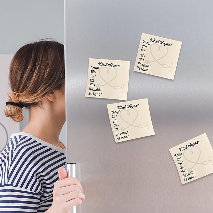 4 Pack Nurse Sticky Notes for Vital Signs – Daily Monitoring Notepad, Patient Health Checklist Pad, Pocket Size, Hr Bp Oxygen Recording for Nurse Practitioner Week Gifts