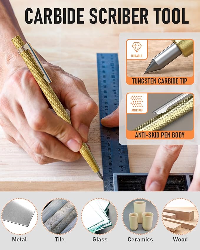 Nicpro 27 Pack Carpenter Pencils for Woodworking, Construction Mechanical Pencil with 100 Refill, Automatic Center Punch and Carbide Scribe Carpenter Tool, Construction Pencil for Carpenters Marking