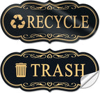 ASAVI Trash & Recycle Stickers – 2-Pack Self-Adhesive Vinyl Labels, Waterproof & Durable (Black Gold, Medium 6.3 x 2.7 inches)