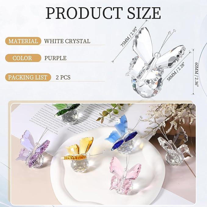 PATIKIL 2 Pcs Butterfly Crystal Paperweight, 75mm / 3 Inch Crystal Paperweight Paper Weight for Home Office Desktop Table Decor Wedding Party Jewelry Ornaments, White