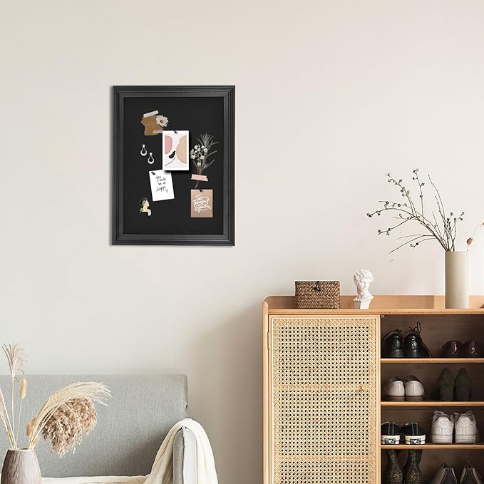 YCCYYCCY Bulletin Board with Felt, Black Wood Framed Display Bulletin Board for Walls with Pins, Eye Bolts, gaskets, Screws, Pin Board for Office, School and Home(MZB-BK,3343,1P)