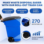 Plastic Prince 50 Gallon Trash Can with Lid Rollout Recycling Bin Large Outdoor, Commercial Heavy-Duty Container with Wheels, Blue