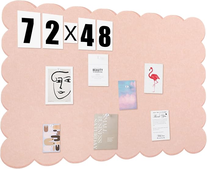 Mooliwe Scalloped Felt Bulletin Board 72 x 48 Inches Foldable Flesh Pink Pin Cork Board Alternative for Wall, 6' x 4' Trifold Picture Vision Self Adhesive Bulletin Decorative