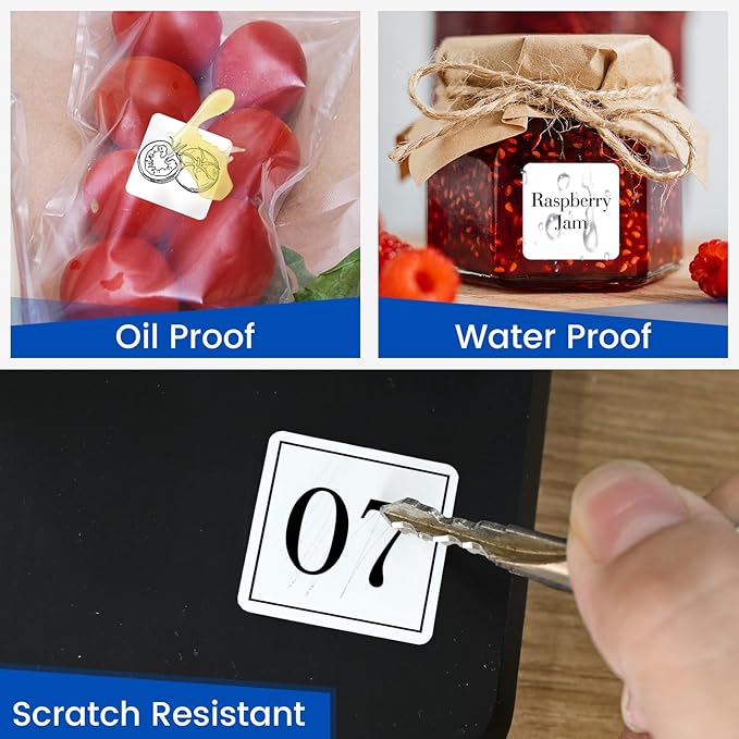 L LIKED 1" x 1" Square Removable Labels, No Residue, Water and Oil Resistant Labels for QR Code, Use for Both Home and Office (1 Roll, 1380 Labels)