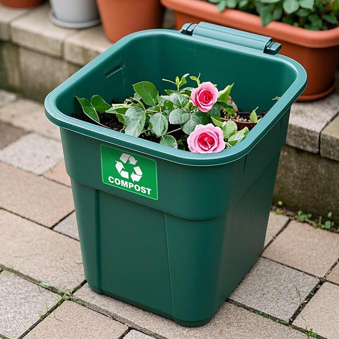 YIKIADA 10 Pack Compost Stickers 10 × 7 Inches Vinyl Weatherproof Self Adhesive Recycle Sign for Trash Cans Yard Waste Bins Home Business