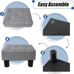 BRIAN & DANY Small Foot Stool, Linen Foot Stools with Legs, Stable Small Footstool for Living Room, Light Gray