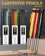 STAGEEK 22 Pack Carpenter Pencil Set with Sharpener, Mechanical Carpenter Pencils with 60 Refills, Deep Hole Long-Nib Marker Pens, Carbide Scribe Tool & Construction Pencils for Architect with Case