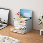 Marbrasse Desk Organizer with 3 Drawer, Multi-Functional Pencil Pen Holder for Desk, Desktop Organizer Storage for Office Home Art Supplies (Blue)