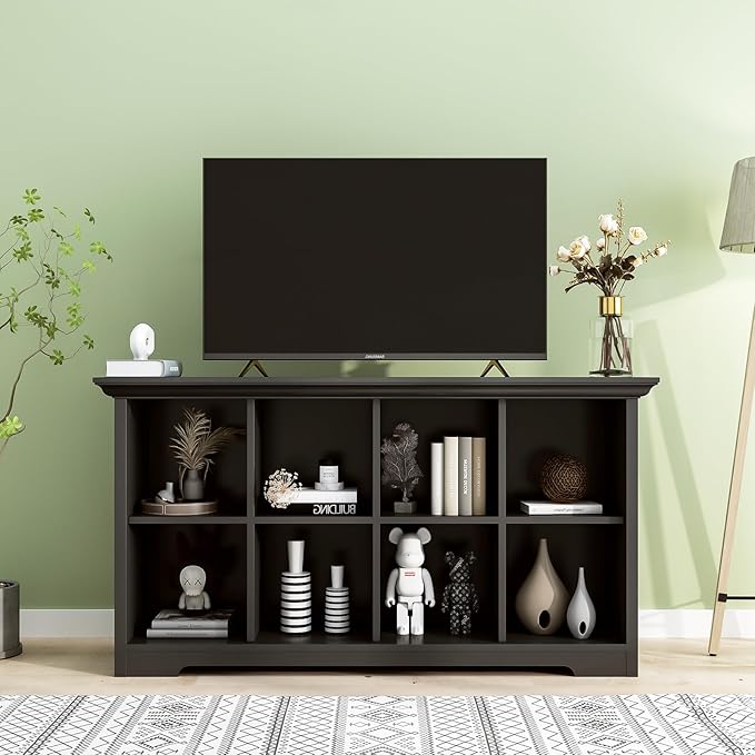 OSCHF Cube Shelf Bookcase with Base - Wooden 2 Tiers Floor Standing Low Storage Cabinet for Home and Office, 8-Cube Lattice Bookshelf, Black