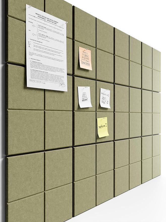 Bumusty Large Felt Bulletin Board 48" x 36" Cork Board Alternative-12 Pack with 70 Safe Removable Adhesive Tabs, Cork Boards for Walls Cork Board for Home Office Classroom Pin Board (Olive Green)