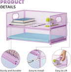 Marbrasse 2 Tier Paper Organizer Letter Tray, Mesh File Organizer with Handle, Paper Sorter Desk Organizer for Home Office Supplies - Purple