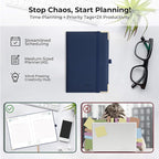 IN-luxpro Daily Planner 2026 with One Page Per Day,(A5-8.5" x 5.9"),12 Months Calendar Hourly Appointment Book Monthly Tabs & Self-adhesive Pen Holder,Inner Pocket, Vegan Leather Hardback,Blue
