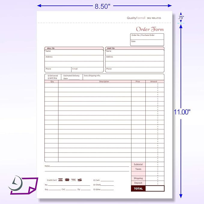 NextDayLabels - NCR Carbonless Order Forms, Bound Wraparound Cover, White/Canary, 50 Sets per Book. (8-1/2 x 11" - 2 Part)