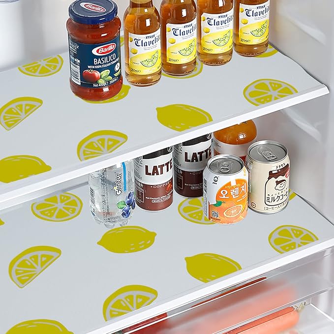 Lemon Print Shelf Liner for Kitchen Cabinets - Non-Adhesive Drawer Liner, Non-Slip Refrigerator Liner, Waterproof Fridge & Pantry Mat - Easy to Cut & Clean