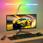 SIBRILLE Upgraded LED Desk Lamp for Home Office with RGB, Rotatable Computer Desk Light with Remote, Eye Caring Table Lamp with Clamp, Dimmable Dual Head Desk Lighting for Desktop, 22W, White