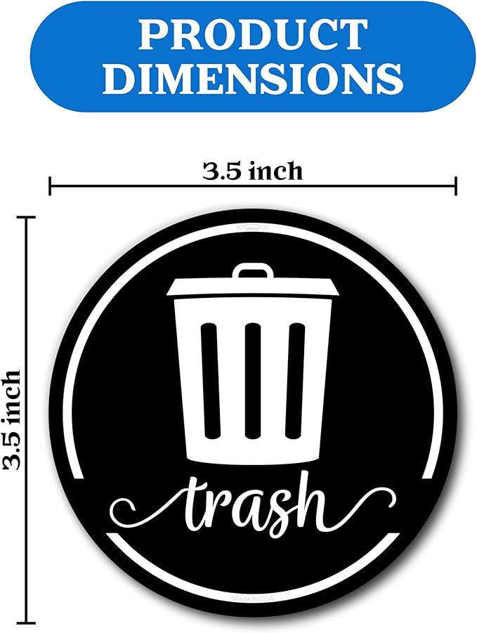 Strong Trash and Recycle Magnets, 3.5" Recycle Magnet for Trash Can, Magnetic Recycling Stickers for Kitchen Garbage Can and Recycling Bins with 4 Adhesive Stickers, Made in USA, Black 2 Pcs