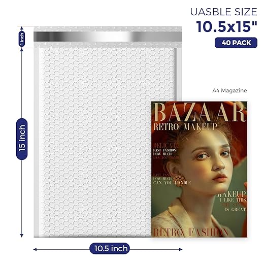 Fuxury White Bubble Mailers 10.5x16 Inch 25 Pack, Self Seal Padded Envelopes Waterproof Shipping Bags, Padded Mailers, Bubble Bags for Mailing, Packaging, Small Business, #5