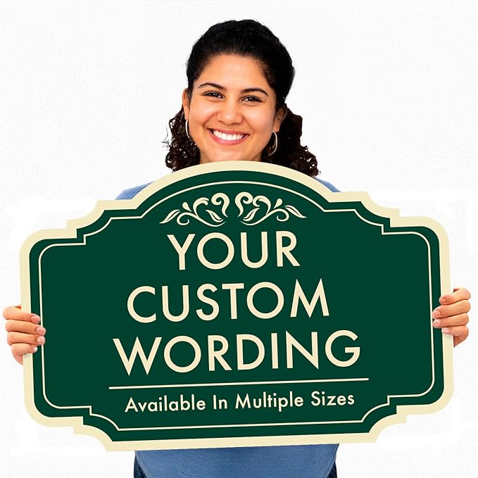 Custom Decorative Outdoor Metal Sign - Personalized Aluminum Driveway Sign, Waterproof, Made In USA - Design 2 Forest Green 14x10 In