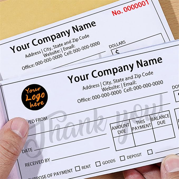 Custom Invoice Book in 3-Part /2-Part Receipt Book with Carbon Copies Personalized Carbonless Service Invoice Form Books Sales Order Book with Company Name Logo Address,H1-Receipt Book