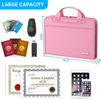 ENGPOW Accordion File Organizer,Fireproof Expanding File Folder with Multi Pockets,13 Pockets Document Organizer with Handle & Labels,Portable Home Travel Safe Storage Folder for Letter A4 Files,Pink