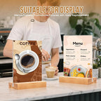 EthPul 16 Pack 5x7 Acrylic Sign Holder with Wood Base Vertical and Slant Displays, Clear Plastic Flyer Display Stand, Paper photo Table Menu Sign Frame Suitable for Restaurants, Office, Store, Hotels