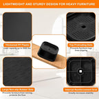 shouwuhho 4 Pack Furniture Risers Adjustable Bed Risers Heavy Duty Lifts Height 1", Square Stackable Bed Risers 1, 2 or 3 Inch for Desk Leg Table Couch Sofa Chair Bed Frame Legs Dorm, Black