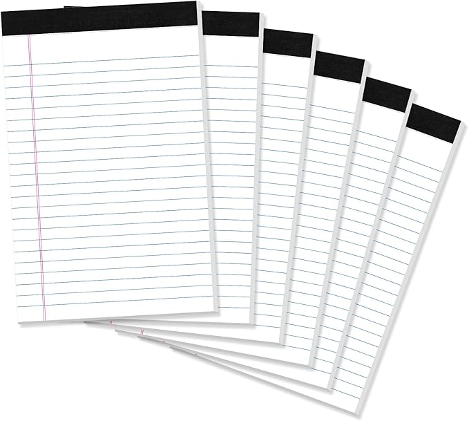 Thboxes 6 Pack Legal Pad 5x8, 180 Sheets Small Note Pad College Ruled Writing Pad Perforated Notepad for School, Office, To-Do Lists Grocery List Shopping List, 30 Sheets White