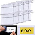 Qunclay 100 Pcs Shelf Label Holder Glass Wood 1.25 x 3 Inches Clear Plastic Clip on Labels Shelf Tags for Wire Shelving 0.15'' to 0.4'' Shelves Sign Price Tags