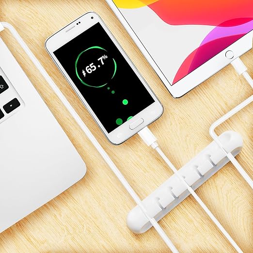 Apromisith USB Cable Organizer Clips Cord Holder,6 Packs (7-Slots) White Self Adhesive Desk Cord Cable Management