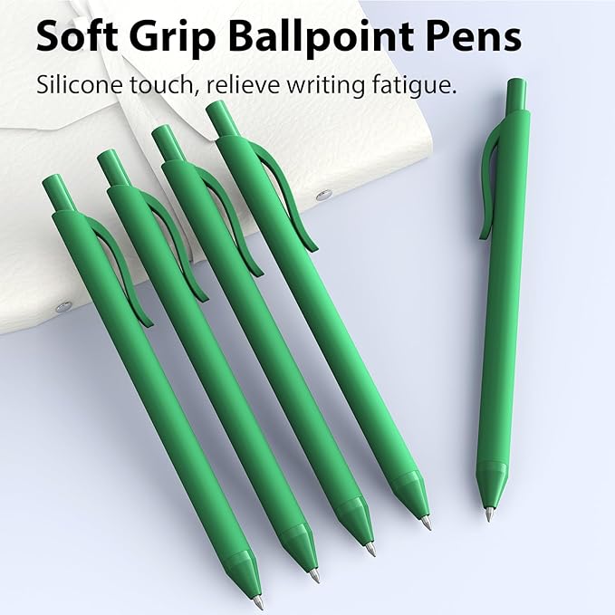 JIMMIDDA 52 Pcs Pens Bulk - 1.0MM Ballpoint Pens Green Ink | Medium Point Smooth Writing, No Bleed Retractable Ball Point Pen for Office School (Dark Green - 52Pcs)
