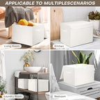 Bagnizer Large 17" 42 Quarts Collapsible Stackable Storage Bins with Lids [3-Pack] Foldable Fabric Linen Storage Boxes Cube, Closet Organizer Baskets with Label (16.7 x 12 x 12, White)