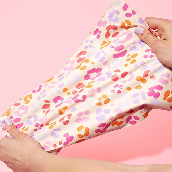 Pretty Package Store 14.5x19 Designer Poly Mailer 100 Pack Heavy Duty Waterproof Self Seal Shipping Bags for Small Business Large Mailing Envelopes Bulk Tear Resistant Cute Packaging Preppy Leopard