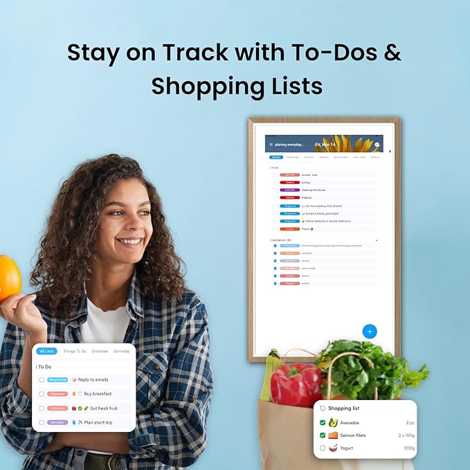ApoloSign 27” Digital Calendar: Dual Mode Calendars with Google Play & Multi-calendar Sync, Electronic Planner & Chore Chart, Smart Touchscreen, Interactive Display for Family Schedules (Teak Wood, 27-inch)