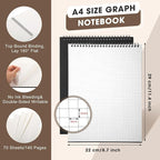 Engrowtic 2 Pack Top Spiral Graph Paper Notebooks 8.7 X11.4 Inch A4 Grid Paper Notepad 70 Sheet Memo Steno Pad for Engineering Writing Sketching Drawing School Office Supplies (Black)