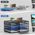 Lavatino 8 Compartments Paper Organizer for Desk, Mesh Literature Organizer, Mail File Sorter Tray with Handle, Desktop Mailbox for Office Classroom Home, Black