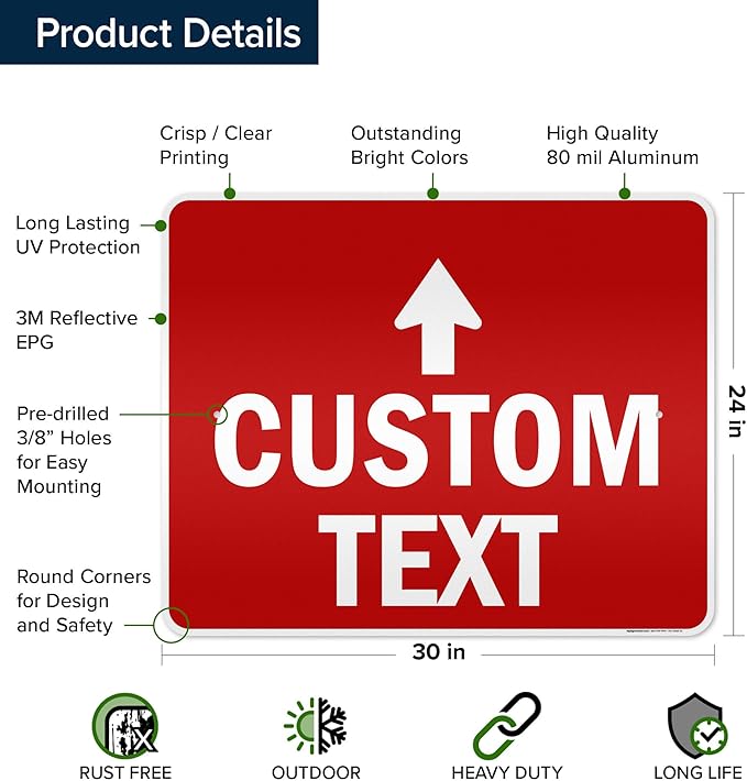 Custom Arrow,Custom Directional Sign, Up Arrow,24x30 Inches, 3M EGP Reflective, Rust Free .080 Aluminum, Fade Resistant, Made in USA by My Sign Center