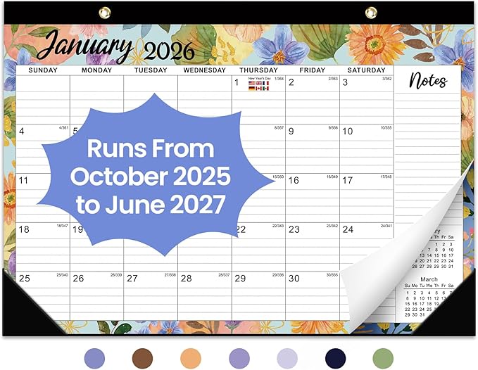 Desk Calendar 2026, 21 Months Calendar Runs from October 2025 to June 2027 - Large 17" x 12" Desktop/Wall Monthly Planner for Home School, or Office - Botanic Whimsy