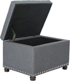 Decent Home 24'' Fabric Ottoman with Storage Rectangle Foot Rest Ottomans Stool for Bedroom Living Room(Gray)
