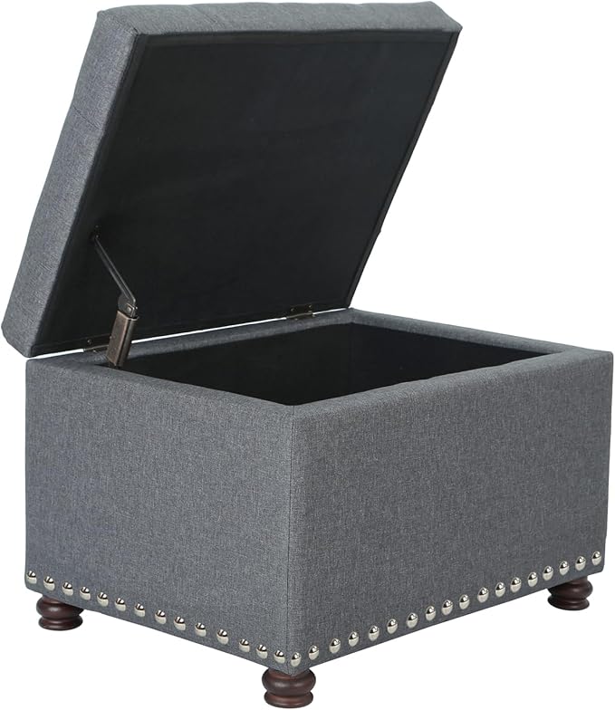Decent Home 24'' Fabric Ottoman with Storage Rectangle Foot Rest Ottomans Stool for Bedroom Living Room(Gray)