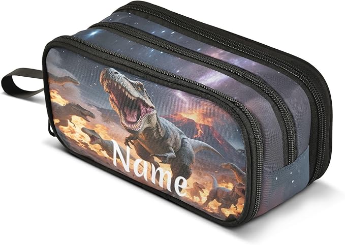 BOENLE Custom Dinosaurs Roar Pencil Case Box Boys Girls Personalized Name Large Pencil Pouch Stationery Pen Bag Organizer for Kids Adults School Office