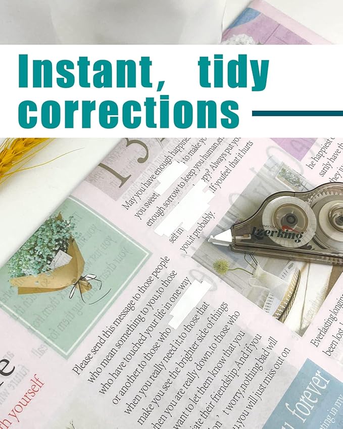 Lzerking Correction Tape, White, 16 count, Instant White It Out,Tape is Mess-free and Tear Resistant, Applicator for Instant Corrections, 1/5 Inch X 32.8 Ft (5mmx10m)