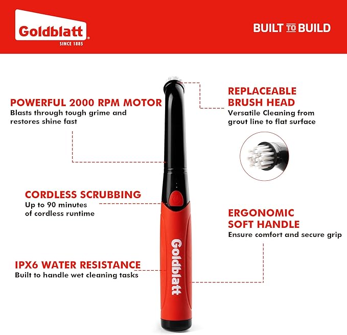 Goldblatt Cordless Electric Spin Scrubber, Power Scrubber with Battery Indicator Light, Waterproof Electric Cleaning Brush for Grout, Tile, Bathroom, Kitchen, Tub Cleaning