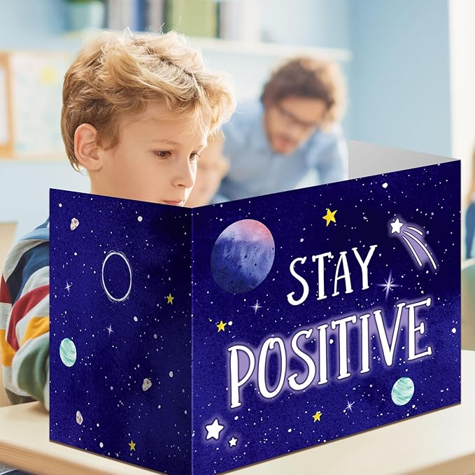 Affrolling 24 Pcs Inspirational Privacy Folders Bulk for Students Cardboard Privacy Boards Desk Divider Panel Waterproof Testing Divider for Classroom Back to School Study Supplies (Space)
