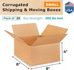 Small Moving & Shipping Boxes 8"L x 8"W x 4"H (25-Pack) - Extra Strength 200 lb vs Regular - Corrugated Cardboard Boxes for USPS/UPS/FEDEX - Strong Packing Box - Shipping Box by IDL Packaging