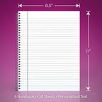 Custom Spiral Notebook Journals with a Pastel Purple Colored Cover - 6 Pack of 8.5" x 11" – College Ruled, Hard Cover, 50 Sheets Per Book – For Journaling, Office, School Supplies, etc.