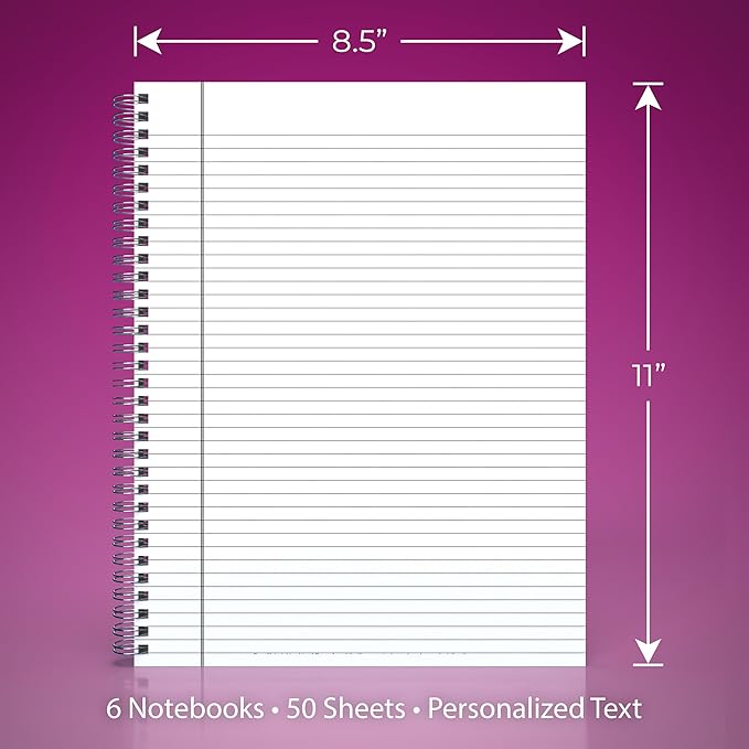 Custom Spiral Notebook Journals with a Pastel Blue Colored Cover - 6 Pack of 8.5" x 11" – College Ruled, Hard Cover, 50 Sheets Per Book – For Journaling, Office, School Supplies, etc.
