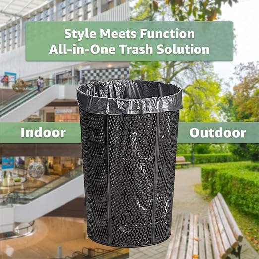 Zedfire 48 Gallon Mesh Black Waste Bin, Steel Outdoor Heavy-Duty Commercial Trash Can, Round Recycle Container, Durable Garbage Can for Parks, Municipalities, Parking, Schools
