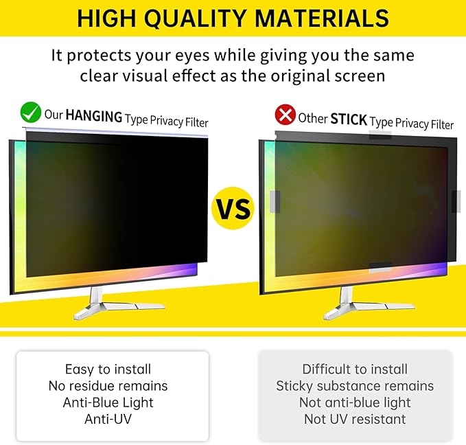 DEJIMAX 32 Inch Privacy Screen for 16:9 Computer Monitor, Anti-Blue Light Monitor Privacy Screen Filter, Anti-UV Computer Shield, Hanging Type